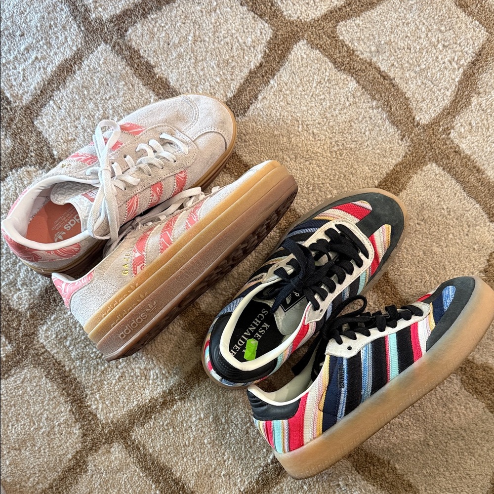 Bundle lot of 2 Adidas Girl Sneakers Shoes Size 4.5 & 5 Samba Gazelle